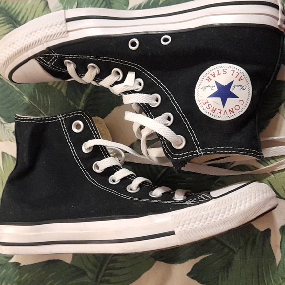 Converse All Star Chuck Taylor Black White High top size 7 women's men's 5 euc - Picture 2 of 11